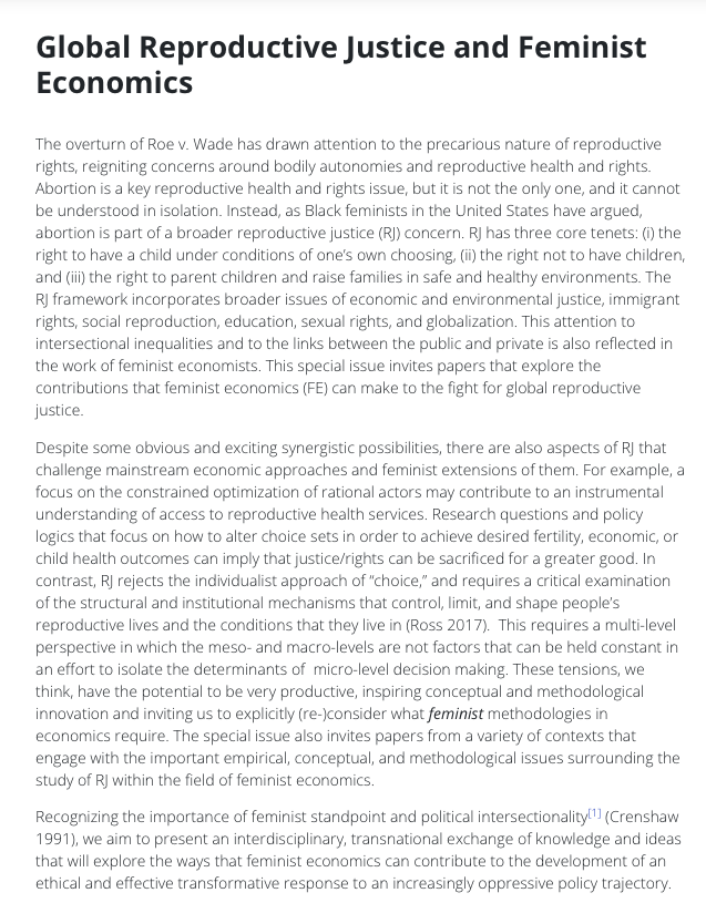 Big announcement: <a href="/FeministEcon/">Feminist Economics</a> call for papers for a special issue on GLOBAL REPRODUCTIVE JUSTICE AND FEMINIST ECONOMICS. Guest edited by an amazing multidisciplinary trio <a href="/rishie_/">Rishita Nandagiri (rishie.bsky.social)</a>, <a href="/LSenderowicz/">Leigh Senderowicz</a> &amp; Wendy Sigle. Submissions due 2/28. More info here: bit.ly/_Feminist_Econ…
@iaffe