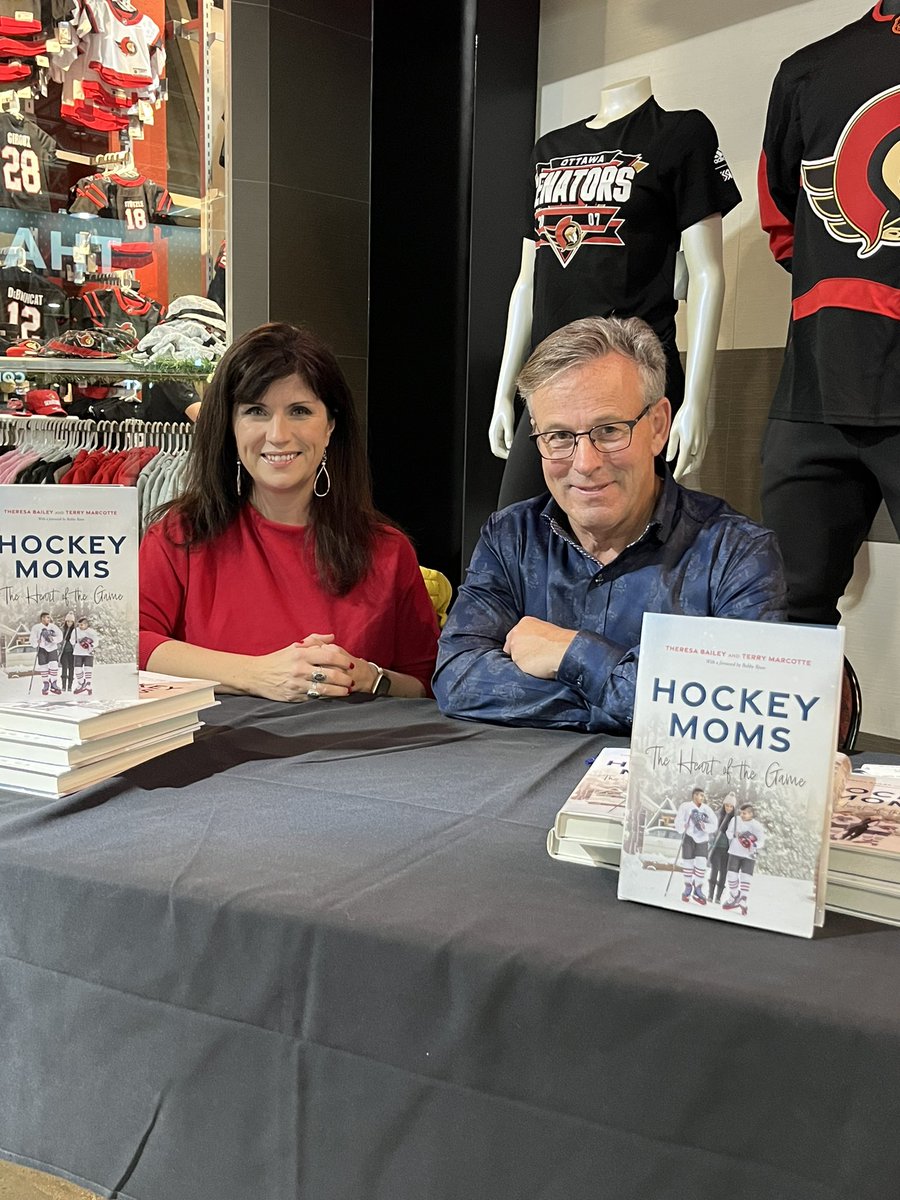 We are happy to have Terry Marcotte and Theresa Bailey, co-authors of the book 'Hockey Moms - the heart of the game' (featuring a chapter with Chantal Tkachuk, Brady's Mom) here tonight signing books pre-game and intermissions at the top of the stairs at section 203!