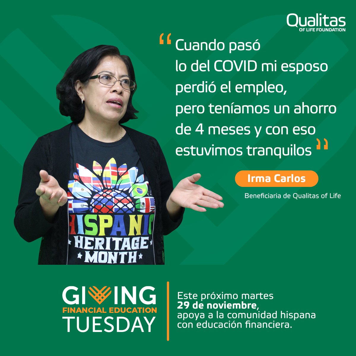 QualitasofLife's tweet photo. Tu generosidad puede ayudarnos a brindar becas a más personas en la comunidad hispana para mejorar sus vidas.

Únete a nuestra campaña #GivingTuesday HOY con una donación deducible de impuestos. Cualquier ayuda es un gran aporte. https://t.co/9ZjrTp4bHe