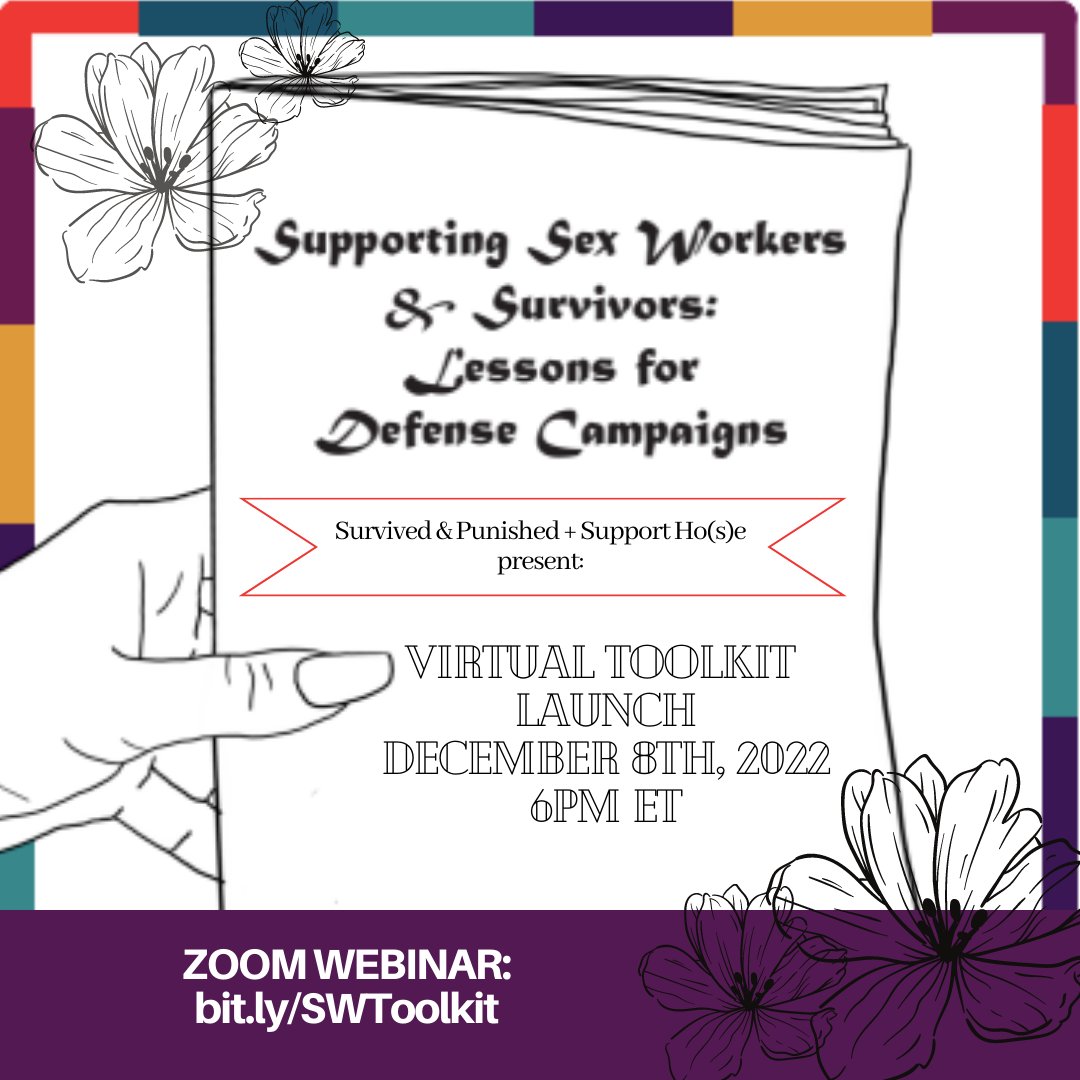 Mark your calendars! Join <a href="/supporthosechi/">Support Ho(s)e</a> + 
<a href="/survivepunish/">#SurvivedAndPunished</a> for a virtual toolkit launch of: "Supporting Sex Workers &amp; Survivors: Lessons for Defense Campaigns" on Dec. 8th @ 6PM ET. CC is available via Zoom. #SWToolkit

Stream the webinar here: bit.ly/SWToolkit