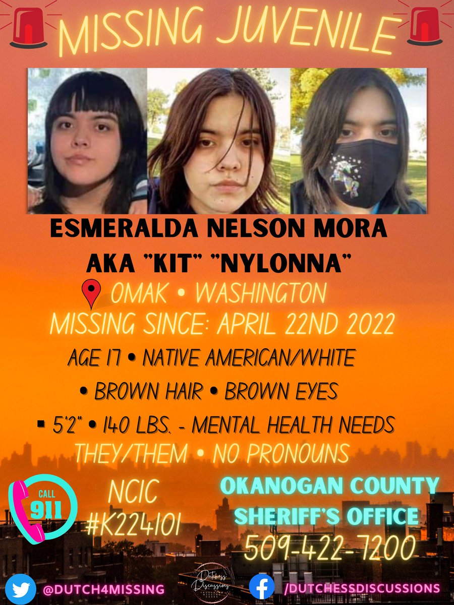 thelastshow's tweet photo. #MISSING #Juvenile KIT MORA #KitMora 4/22/22 #Omak #Washington
Native/White/Latina Non-binary born female Age 17 5'2" 140lbs Brown hair Brown eyes Pronouns are They/them Mental health needs
NCIC#K224101
Okanogan SO 509-422-7200
#MMIW #MMIWG #latina #LGBTQIA
@Dutch4Missing https://t.co/ILu94NXs48