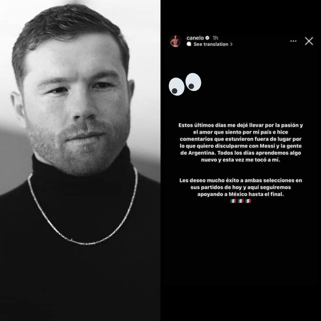 LLEGARON LAS DISCULPAS...

El #Canelo pide disculpas a #Messi y al pueblo de #Argentina 😎
<a href="/Canelo/">Canelo Alvarez</a> 

Sinned 👀