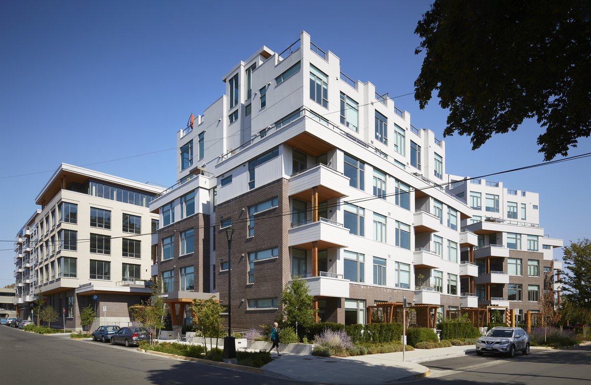 RJC_Victoria's tweet photo. This year's @udivictoria Awards for Excellence honoured seven RJC Victoria projects, including the @AragonForward Esquimalt Town Square in the category of •Mixed-Use•, incl. residential, office & @gvpl library. We provided #structuralengineering and #buildingenclosure services. https://t.co/381mDeeW7W