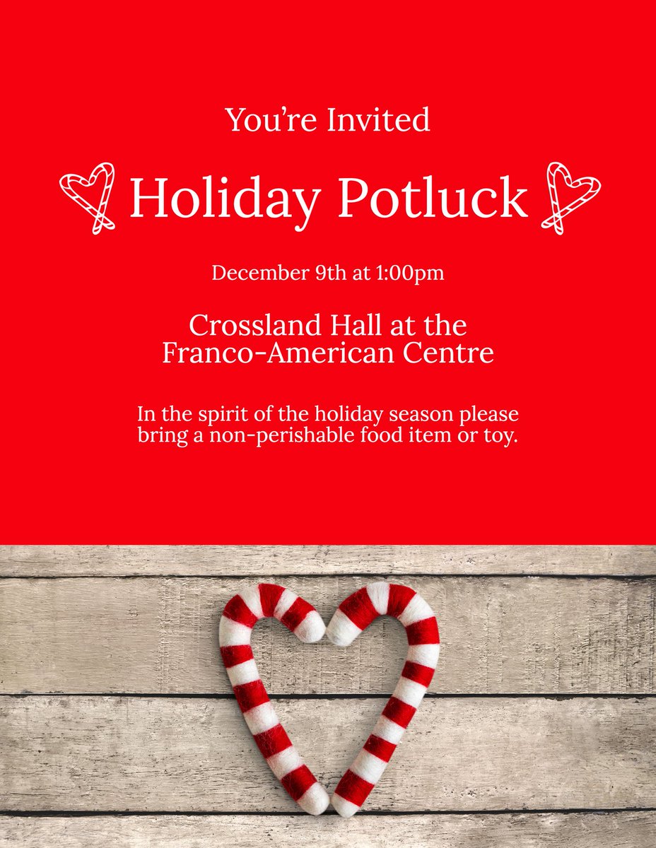 Come to our Holiday Potluck on Friday, December 9th!