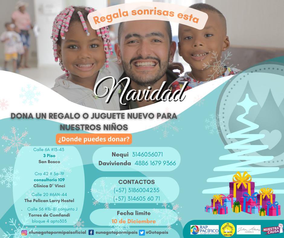 GotaPais's tweet photo. Únete junto a nosotros y regala sonrisas esta navidad, dona un regalo o juguete nuevo para los niños, niñas y jóvenes de Tumaco, Nariño.

Acércate a nuestros puntos de acopio en Cali solo hasta el 10 de diciembre. https://t.co/n5IPUpsBHV