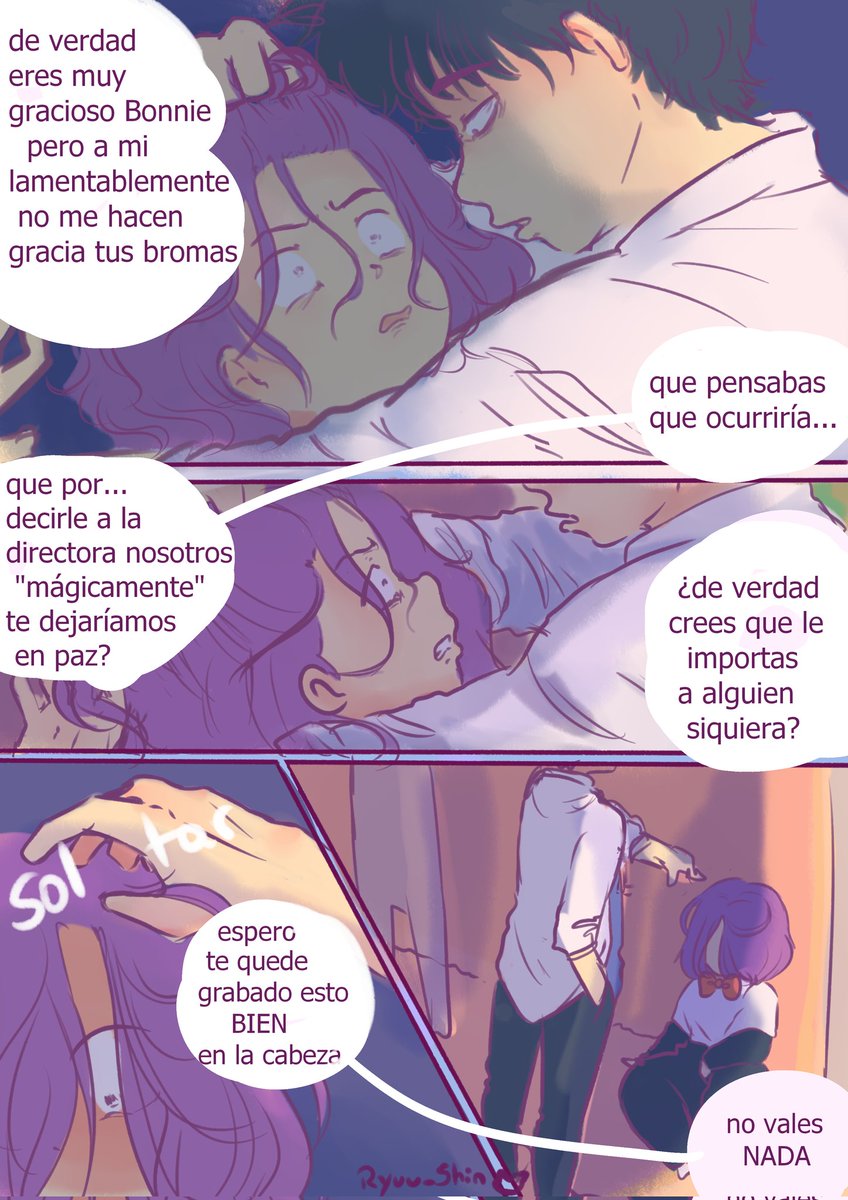 Rryuu_Shin's tweet photo. COMIC #FNAFHS 🌱
💙 Bon x Bonnie 💜
[ ¿Que creen que le sucederá al pobre de bonnie? ]
A que personajes de la primera pag reconocen?😆
~ historia y dibujos hechos por mi  
Voy a ir actualizandolo cada vez que  pueda ⚘️ #Fnafhs #bonxbonnie  #bonfnafhs #bonniefnafhs #FHS https://t.co/G8Nt401Wt2