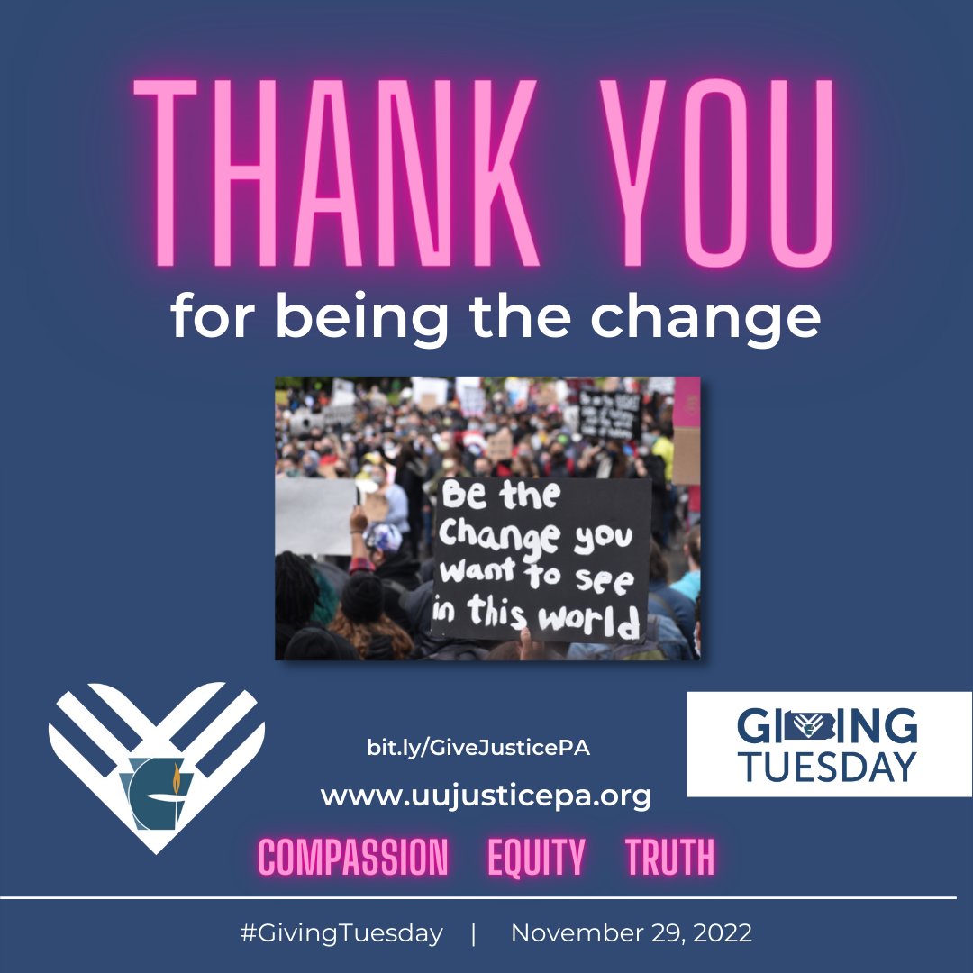 UUJusticePA's tweet photo. We deeply appreciate all of the donations we received for #GivingTuesday! Your support allows us to keep moving justice forward in Pennsylvania. Thank you. https://t.co/G2wnf5jalh