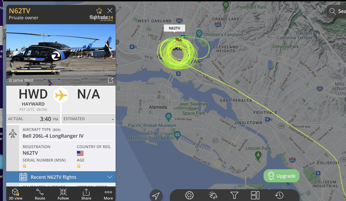 UCBRachelB's tweet photo. Lot of circling right now: CHP up in North #Oakland; OPD up around the Coliseum, Channel 2 doing loops west of the lake https://t.co/NwjocqglS9