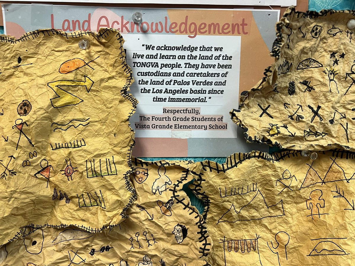 SoCalValGal's tweet photo. "We acknowledge that we live, learn, and play on the land of the Tongva people in which they have been caretakers of Palos Verdes since time immemorial." #FourthGrade #Petroglyphs #VistaGrande #PVPUSD https://t.co/dWzOh6Kd9H