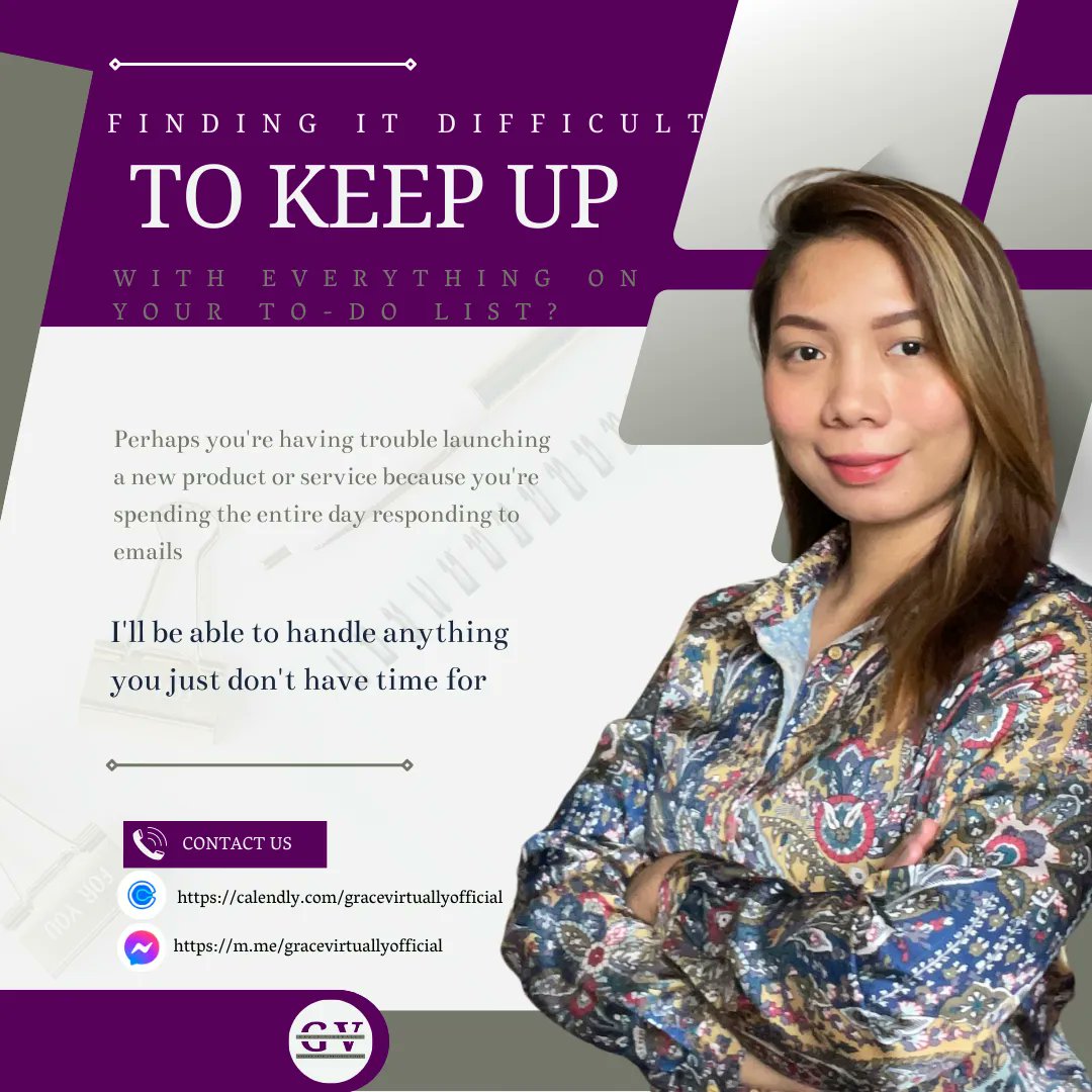 gracevirtually0's tweet image. Finding it difficult to keep up with everything on your to-do list? 📋

Having trouble launching a new product or service because you&apos;re spending the entire day responding to emails? 😫

I&apos;ll handle anything for you 🙋

#gracevirtuallyofficial #GVassists#socialmedia