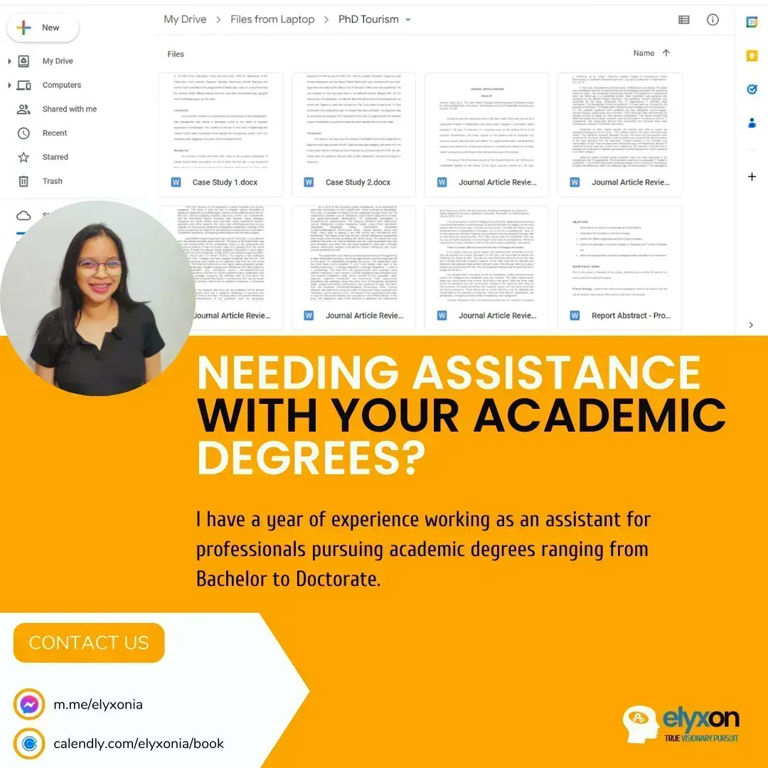 elyxonia's tweet photo. I have a year of experience working as an assistant for professionals pursuing academic degrees ranging from Bachelor to Doctorate 💻👩‍💼🎓  

#elyxon #elyxonvirtualassistant #truevisionarypursuit #academicexcellence #bachelorsdegree #mastersdegree #phdstudent #thursdaymood https://t.co/1GbOic9Kip