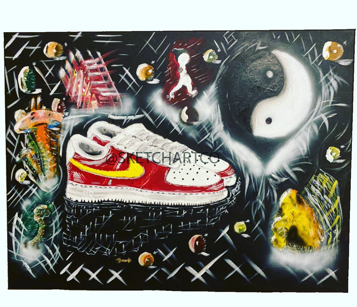 Red Air Force Ones Acrylic Original and poster prints available #hiphopartist #hiphopart #airforce1 #airforceone #airforce1custom #shoes #sneakerhead #sneakerheads #blackart #blackartist #blackartists #blackartistspace #artwork #posters #hiphopculture #hiphop #blackillustration