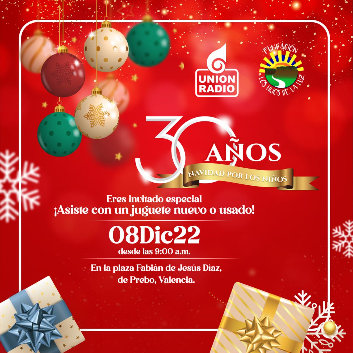 El próximo 8 de diciembre le invitamos a nuestra tradicional recolección de juguetes para niños de comunidades carabobeñas llenas de ilusión. 

Estaremos en la plaza Fabián de Jesús Díaz (Prebo) desde las 8:00 am recibiendo juguetes nuevos o usados en buen estado. ¡Los esperamos!