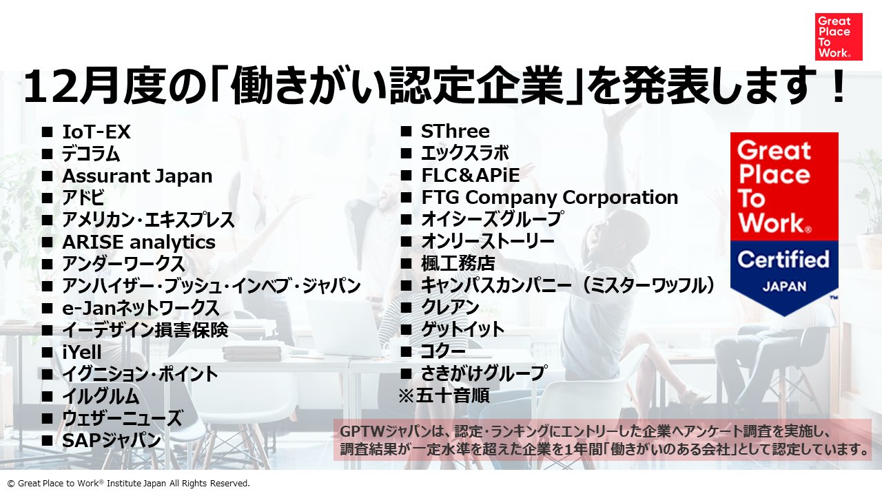 Great Place to Work® Japan on Twitter "／ 2022年12月度の「働きがいのある会社」認定企業を発表し