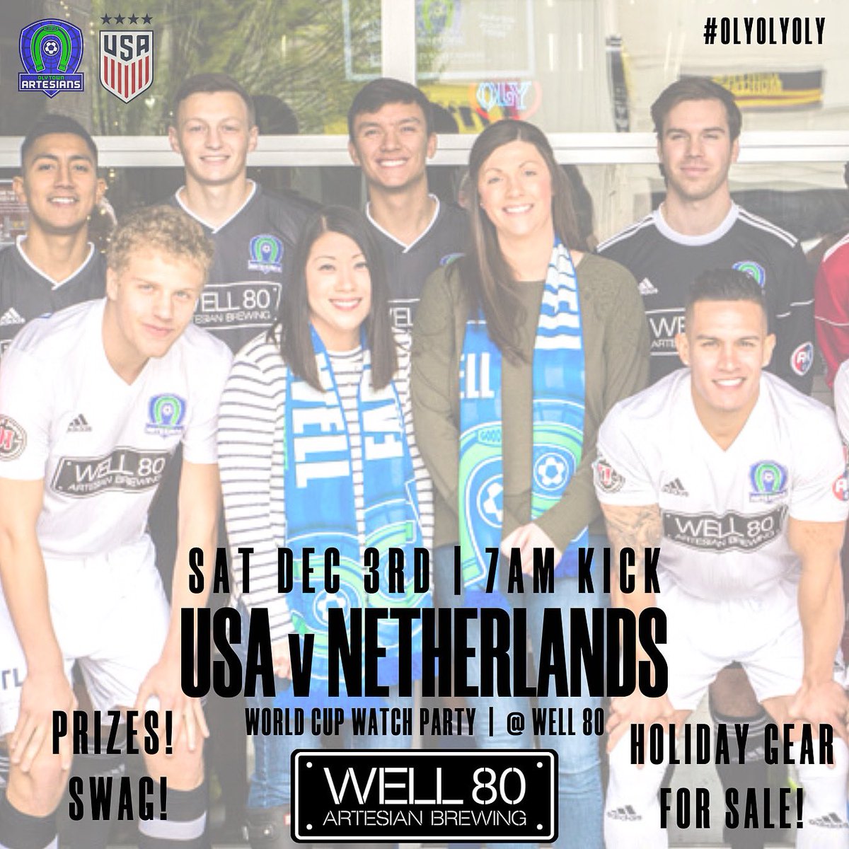 gofcoly's tweet photo. 7AM SATURDAY 👉 BE THERE

🍩 Well 80 hosts the community once again to rally the @USMNT and their @FIFAWorldCup hunt!  

🎄 Christmas Shopping?  Get your stocking stuffers and Artesian Soccer Apparel from 7-9AM at our pop up!

#olytown #well80 #usmnt #WorldCup https://t.co/fcVKRfwX3m