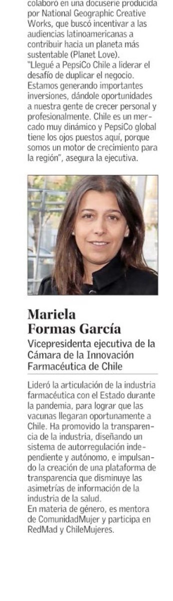 CIFChile's tweet photo. 👏🏼 Nuestra Vicepdta Ejecutiva, Mariela Formas, recibió su reconocimiento como una de las #100MujeresLíderes, destacando su trabajo por la transparencia de la industria farmacéutica. 

¡Felicidades @MaiFormas !

Conoce más en la nota de El Mercurio: https://t.co/wrN9iYFFDH https://t.co/wiGi8VBJi3
