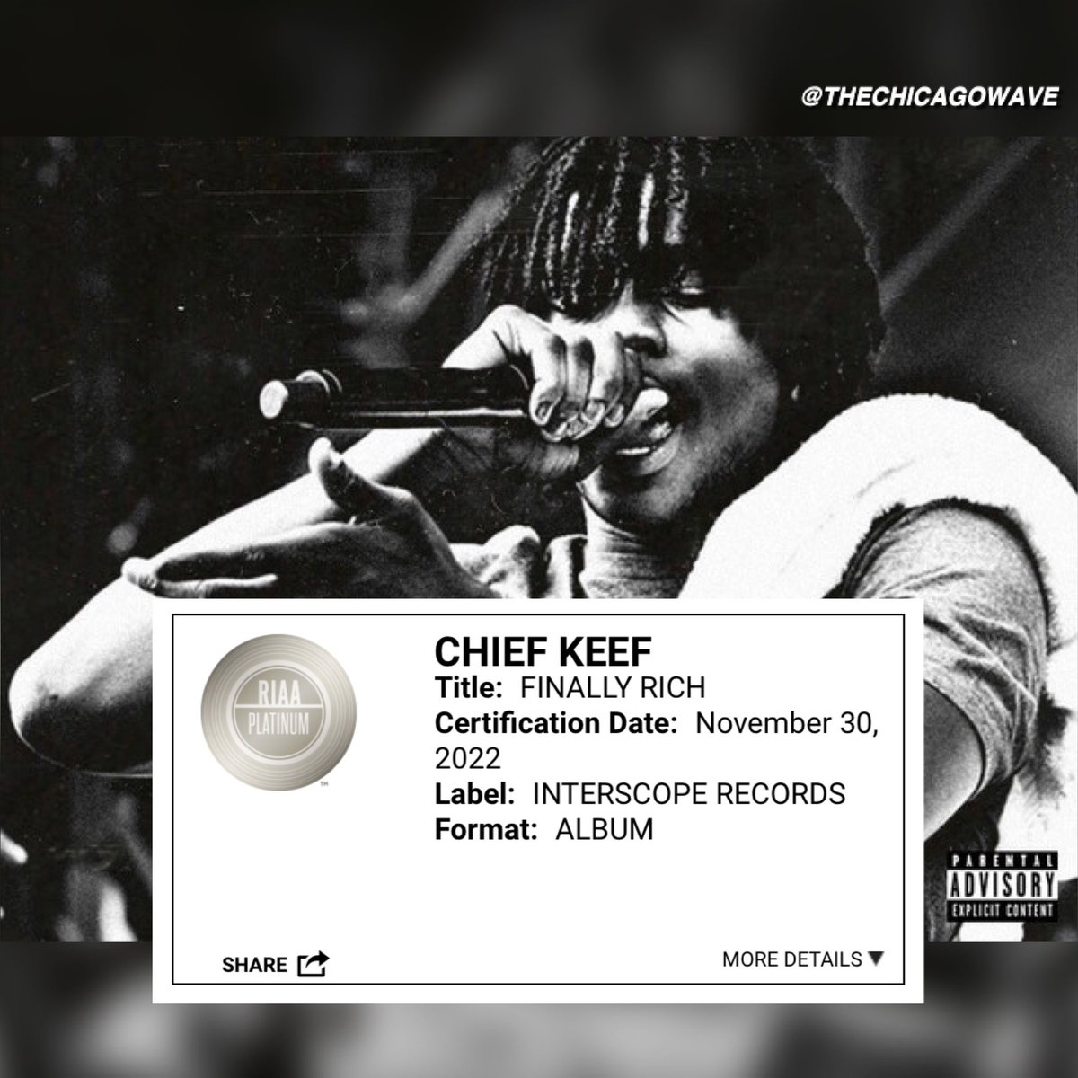 TheChicagoWave's tweet photo. Chief Keef’s “Finally Rich” is now certified Platinum 💿 https://t.co/5agoLRDz9G