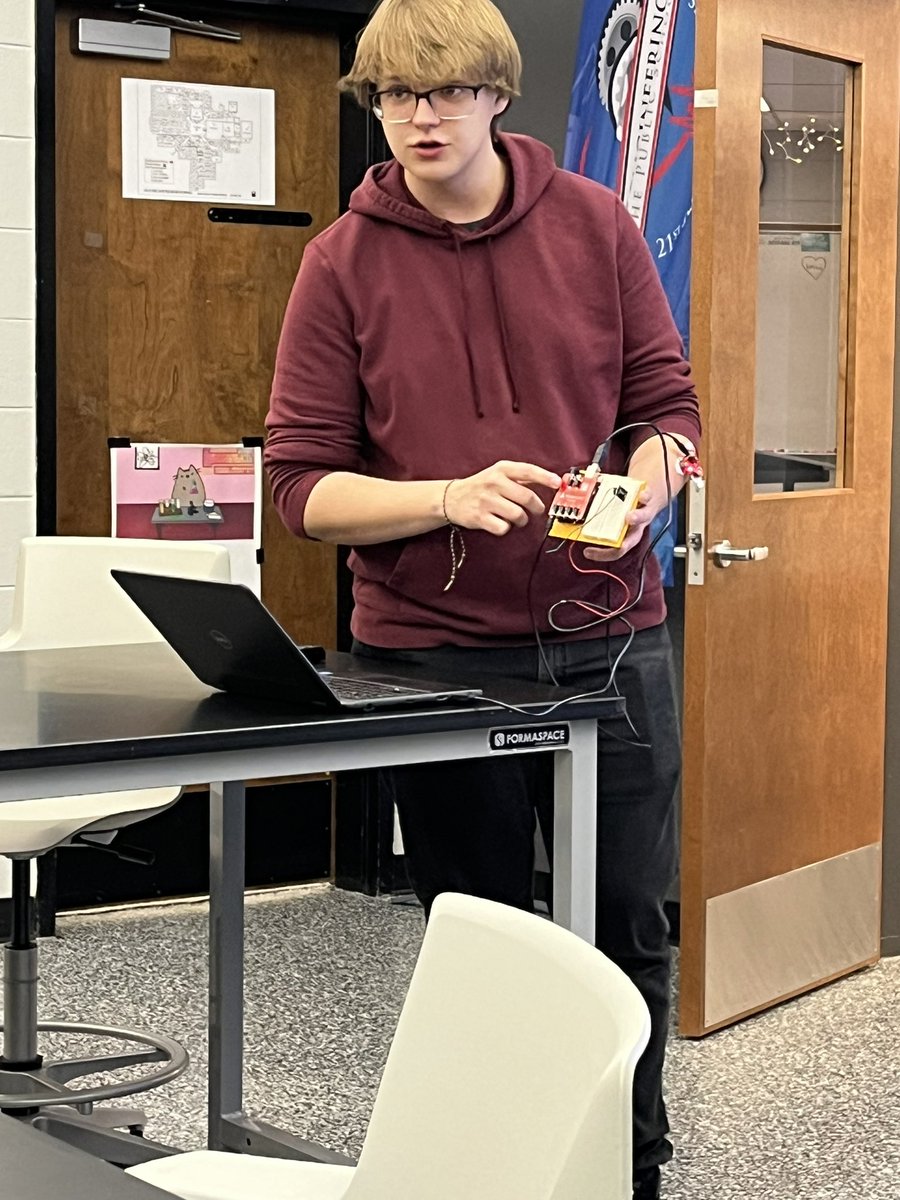 OlatheBIOeng's tweet photo. Seniors started presentations today over the medical sensors they have been building. Through research, surveys and needs finding, @arduino practice, and a hard working team students have come up with some amazing sensors! #futurebioengineers #STEM @Olathe21st https://t.co/MmPyIxF2yl