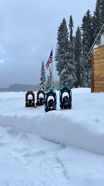Snow is coming down at Shelter Cove! Who wants to go snowshoeing! There is only a couple weeks left to book our winter special BOGO!