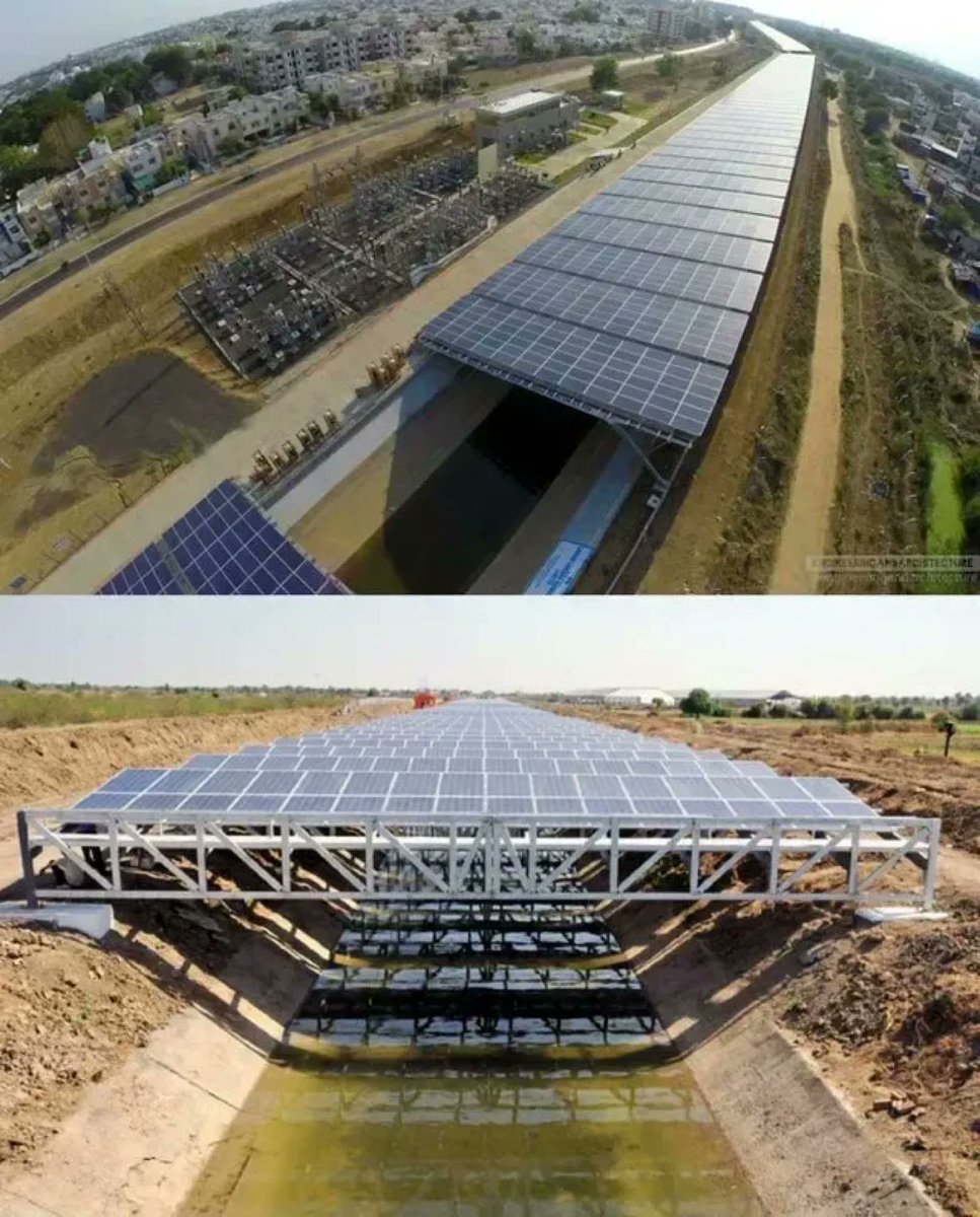 ErikSolheim's tweet image. India 🇮🇳  is lining their canals with solarpower. It provides cleanenergy and stops water evaporation at the same time. Bravo, India. Bravo Gujarat!