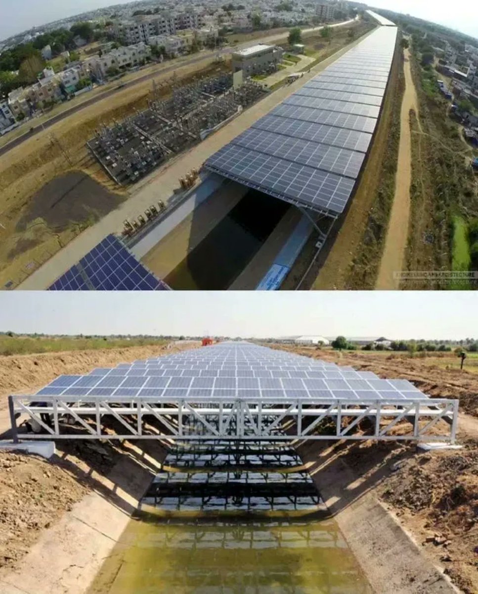 India 🇮🇳 is lining their canals with solarpower. It provides cleanenergy and stops water evaporation at the same time. Bravo, India. Bravo Gujarat!