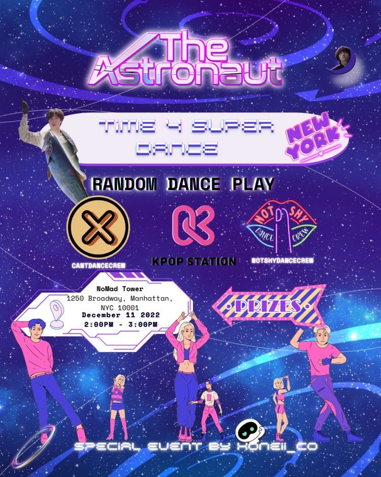 Honeii_co's tweet photo. TIME 4 SUPER DANCE 
K-POP RANDOM DANCE PLAY 
📍NOMAD TOWER :Near kpopstation
⏰2:00PM - 3:00PM
🗓12/11/2022
Dance Crews:@NotShyDanceCrew @cantdancecrew 
Prizes to be won! https://t.co/aoPFVINI3Z