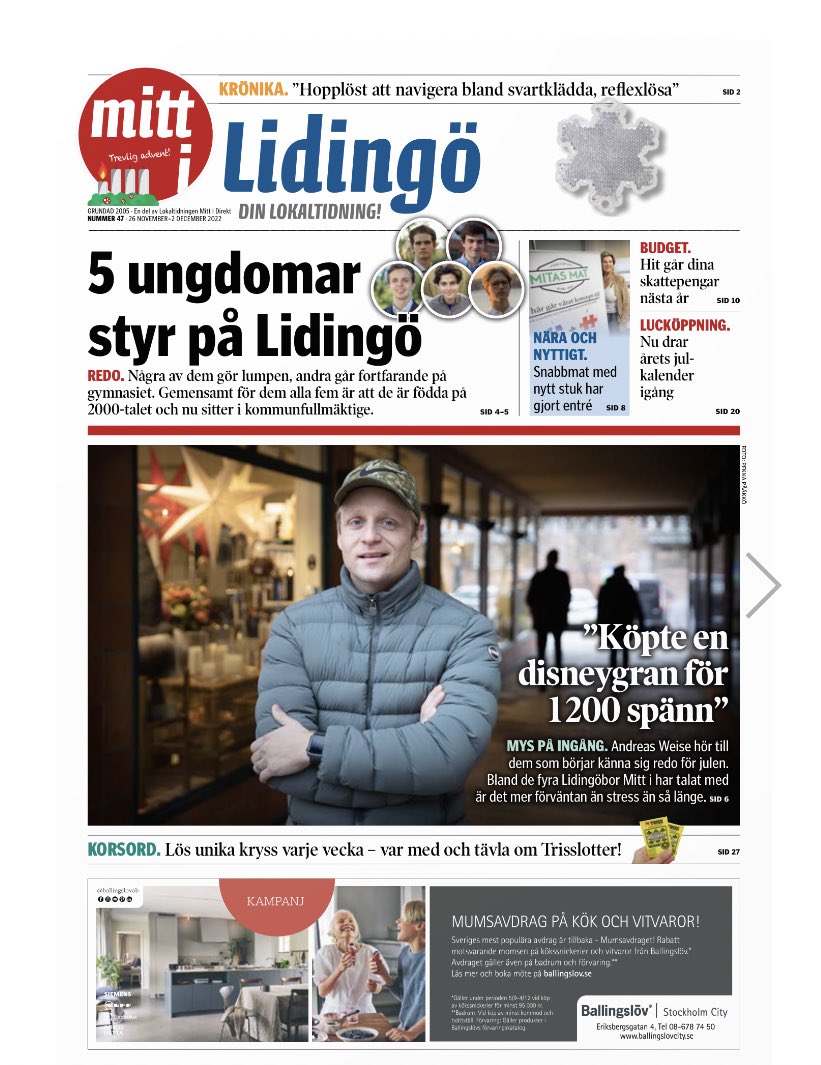 hallbergphilip's tweet photo. Riktigt kul att bli omnämnd i senaste Mitt i angående unga politiker. En ära att få representera Lidingös väljare. https://t.co/FLuVJoSCBd
