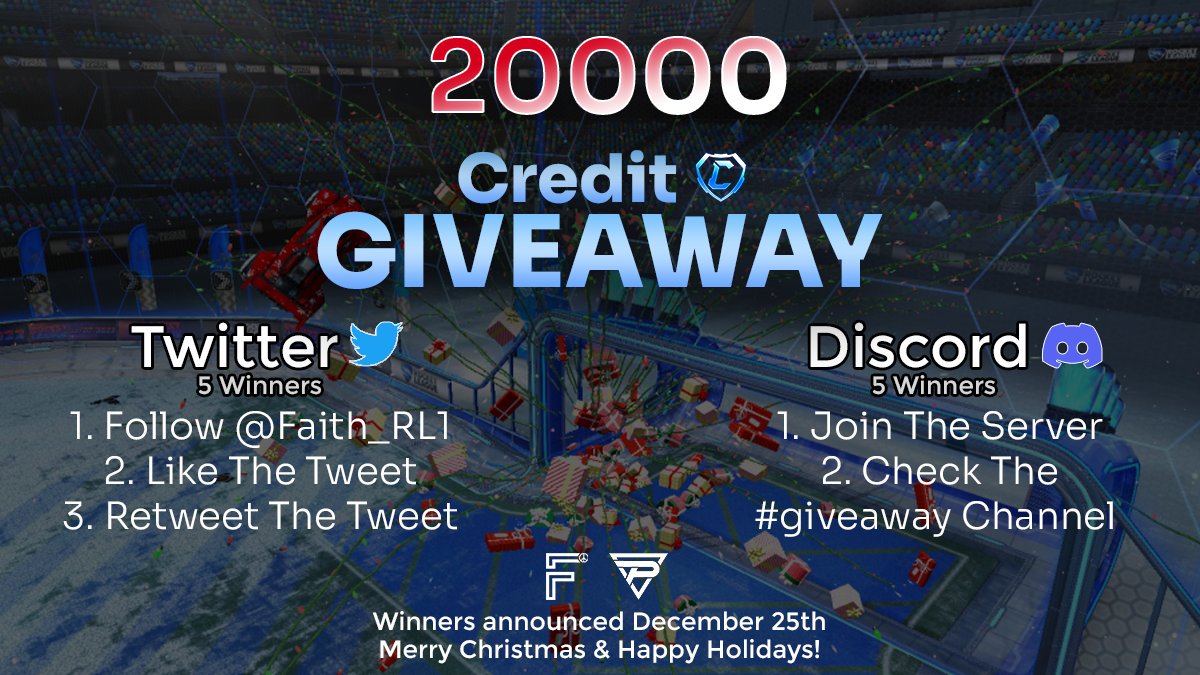 Faith_RL1's tweet image. Hey Everyone! 🎄

I will be hosting a Christmas 20000 Rocket League credit giveaway from now until December 25th!

There will be 10 winners, 5 from Twitter and 5 from Discord. So if you want more chances of winning, be sure to join my Discord server (link in comments)

Good luck!