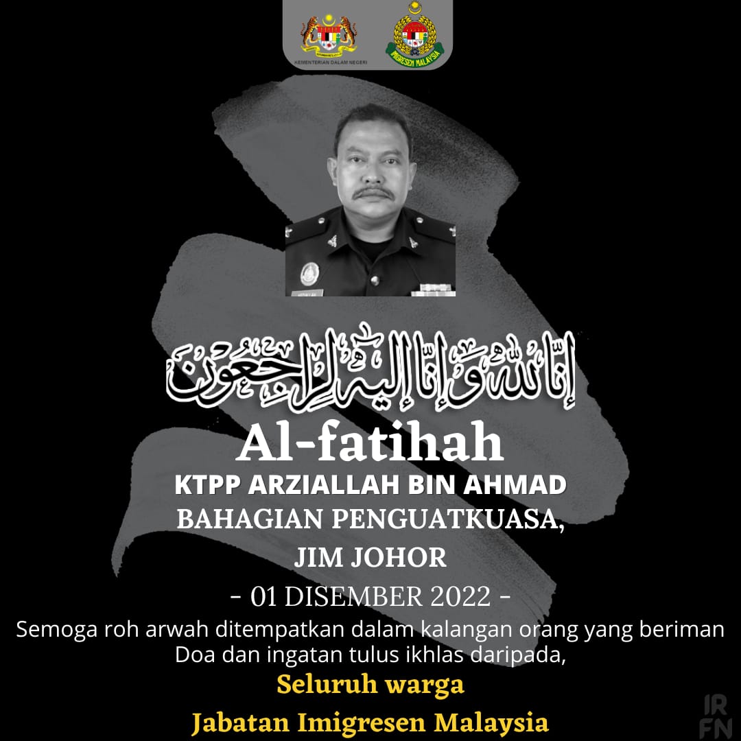 imigresenmy's tweet photo. اِنّا لِلّهِ وَاِنّا اِلَيْهِ رَاجِعُوْن 

AL-FATIHAH: SALAM TAKZIAH BUAT KELUARGA ALLAHYARHAM KTPP ARZIALLAH BIN AHMAD

https://t.co/o1taAUYXiv https://t.co/tzIjvgnczA