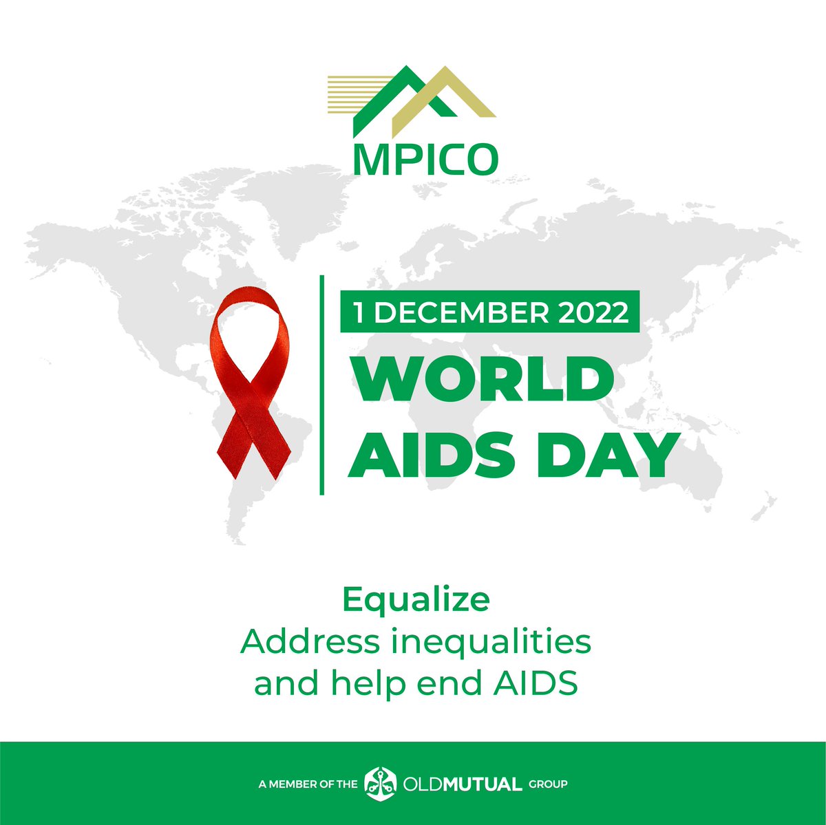 We stand in solidarity with the rest of the world in commemorating this year’s #World Aids Day to equality.

To know more of the pillars of the equalize theme, visit the UN Aids website on this link bit.ly/3XNaXqF 

#Equalize
#WorldAidsDay2022
#MpicoPlc