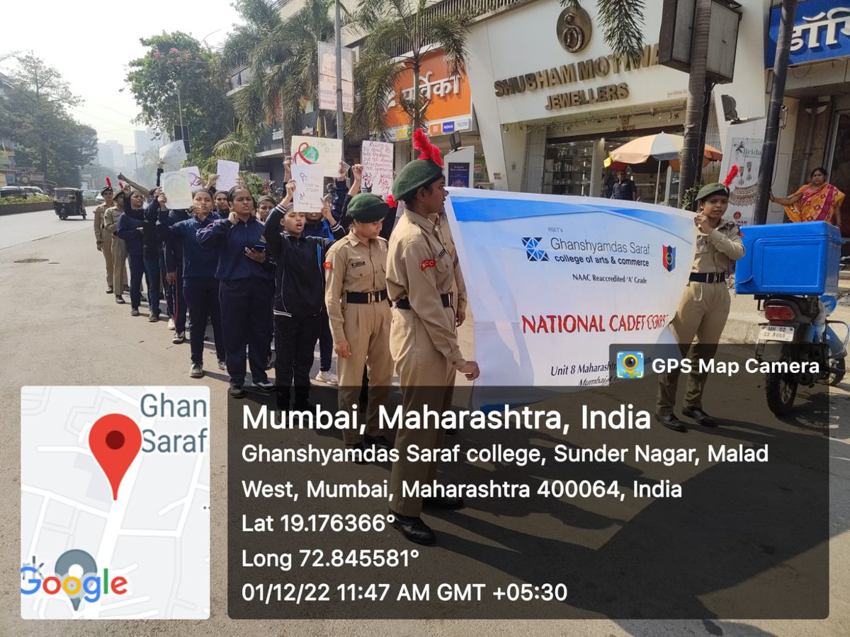 gs_ncc's tweet photo. An awareness rally conducted by the Cadets of GS College, 8 MGB, Mumbai A Group on World Aids Day, 2022.

#WorldAIDSDay2022 

@HQ_DG_NCC 
@ncc_dte 
@mumbai_group 
@DefPROMumbai https://t.co/27dIcDOsxZ