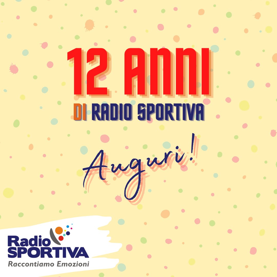 🎉🎂 Ogni giorno, dal 1 dicembre 2010, siamo con voi per parlare insieme di calcio e sport 24 ore su 24.
Oggi Radio Sportiva festeggia 12 anni, una storia di passione ed emozioni sportive raccontate in radio con l'entusiasmo del primo giorno. Grazie delle vostra compagnia!