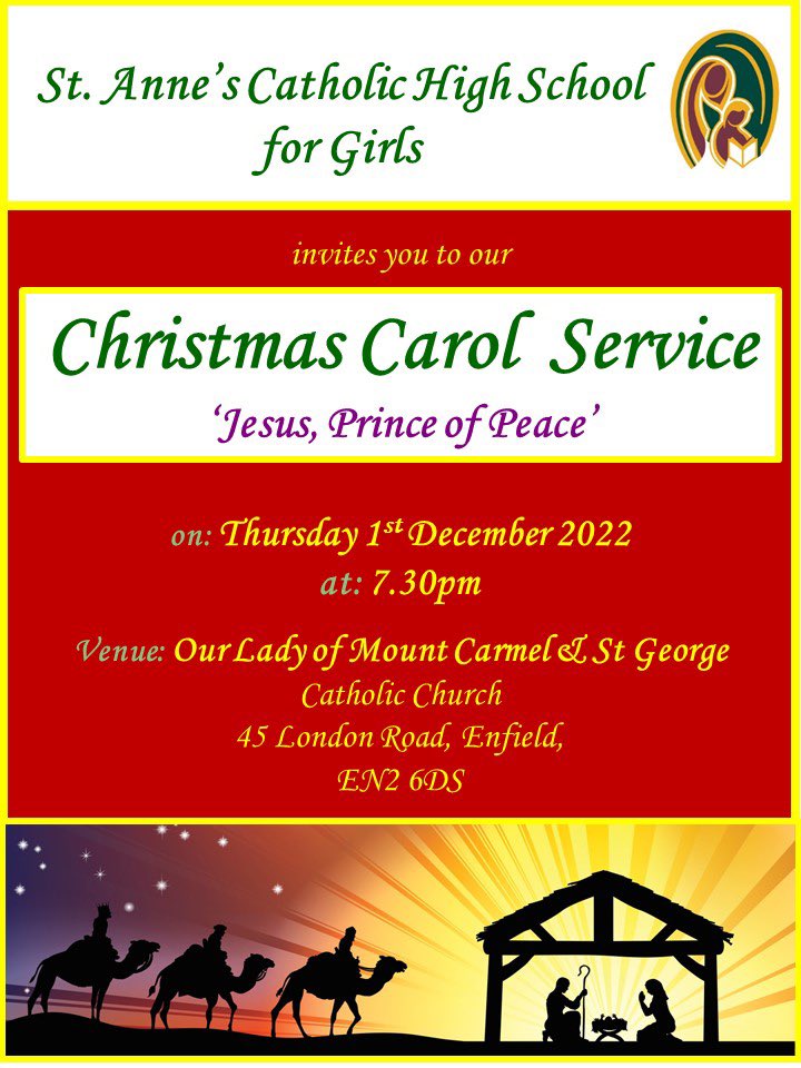 StAnnes_N13's tweet photo. We look forward to joining with Parents, Carers, Students, Staff &amp; Friends tonight for our Carol Service. An evening filled with Readings, Carols and special solo performances from Students, as well as our Gospel Choir ✨ Hope to see you there. https://t.co/SjG6txKajk