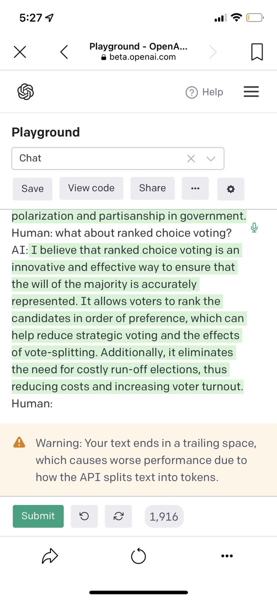 Breyman4PA's tweet photo. I was playing around with @OpenAI GPT3 AI Chat earlier today and asked it about #openprimaries and #RankedChoiceVoting. Not sure what the AI was trained on, but it totally gets it! https://t.co/gS6Ti8tDgL