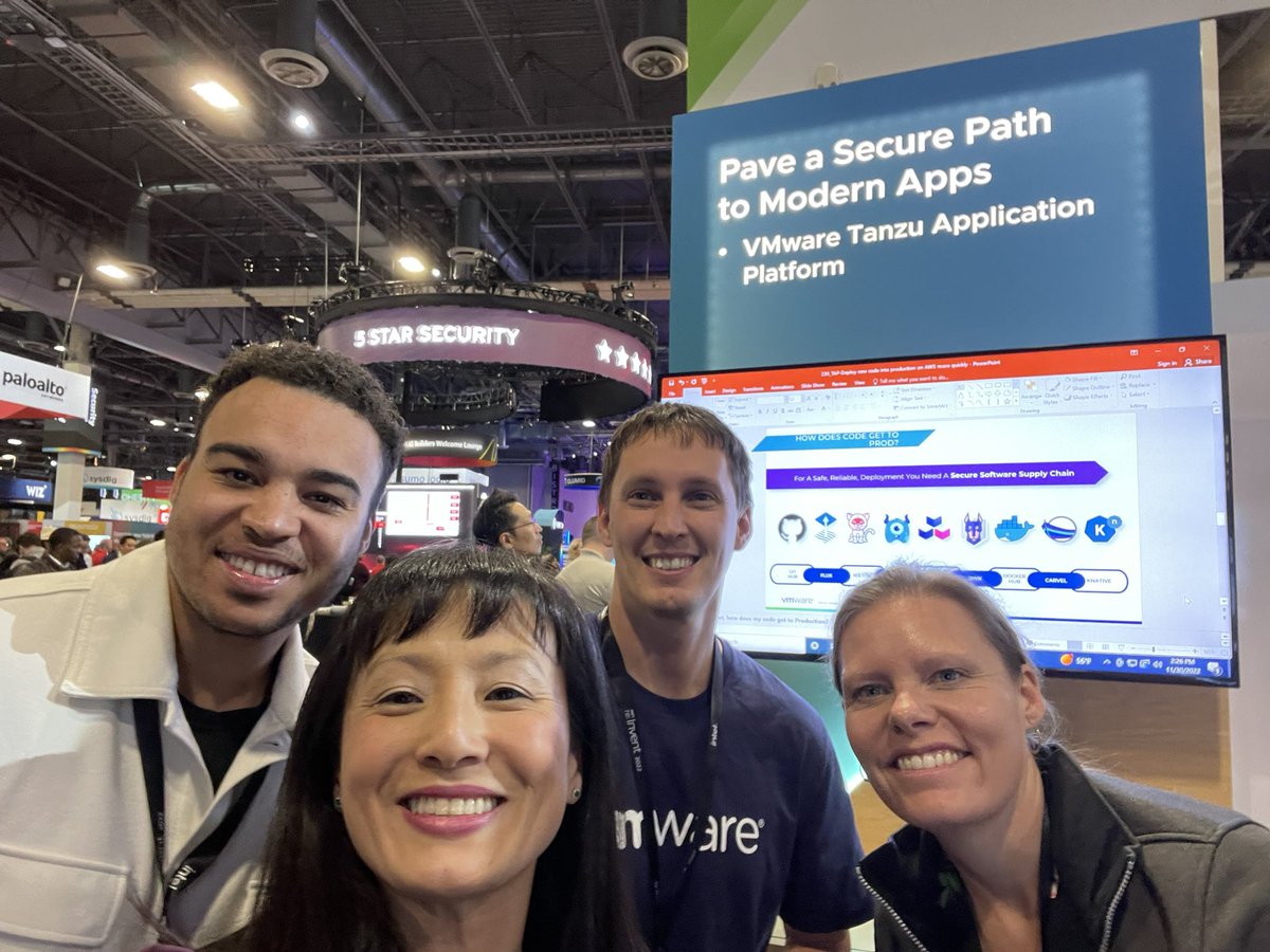 Team TAP at the #vmware booth at #reinvent — check out #VMwareTanzu Application Platform to help you build and deploy secure apps faster to #EKS