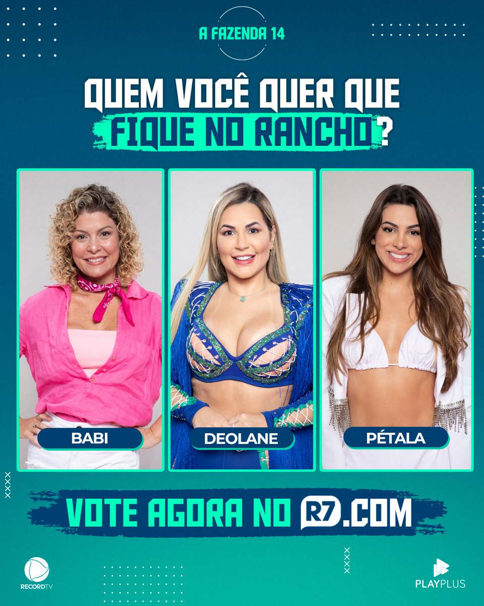 afazendarecord's tweet photo. Votação aberta no https://t.co/BI6BWxcDff 🗣️ Lembrando que, dessa vez, a Roça é falsa! A peoa mais votada vai direto pro Rancho e poderá desfrutar de diversas regalias 🤠 #AFazenda https://t.co/86KwBvdtAG