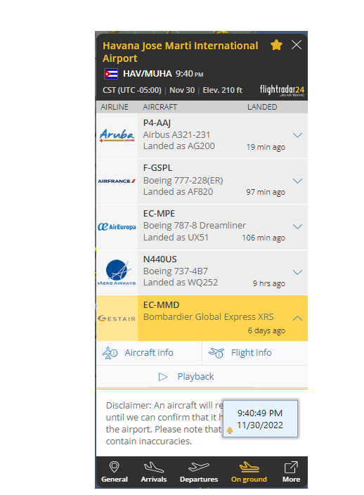 FlconEYES's tweet photo. ✈️6 días en #Cuba, Miguel Fluxa Rossello dueño de #Iberostar copropietario y director general de Camper y fiel devoto de la Dictadura de #Cuba.

EC-MMD | #ECMMD | #34520D |  
Bombardier BD-700-1A10 Global

#Ahora #OSINTCuba #cuavion #Cuba #30Nov https://t.co/XdjjQfdrJs