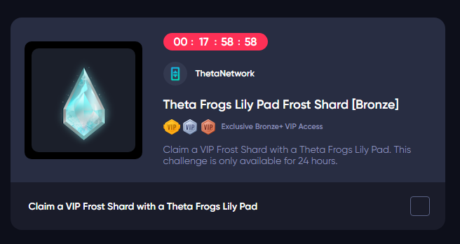 THETAFROGS's tweet photo. 📣In case you haven't heard the news around the pond, you can earn coveted frost shards on @ThetaDrop with your VIP Lily Pads!  Make sure you go claim one! 🐸🥉🥈🥇https://t.co/CZdchSXEwZ https://t.co/3TaM5CPFox