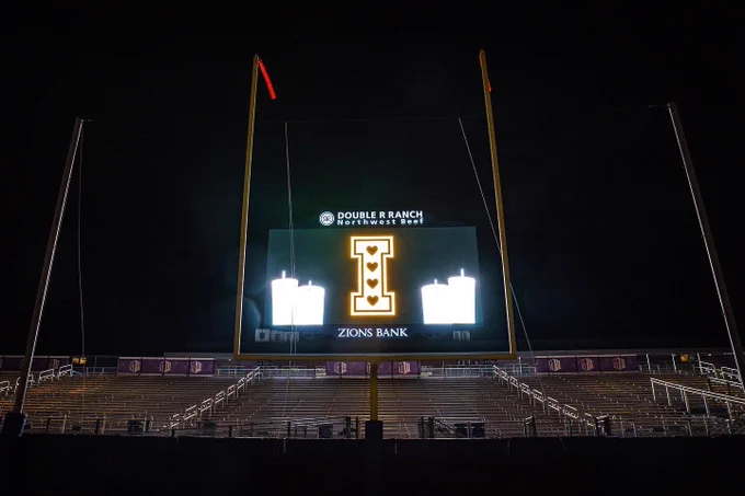 University of Idaho tribute on the video board at Albertsons Stadium.