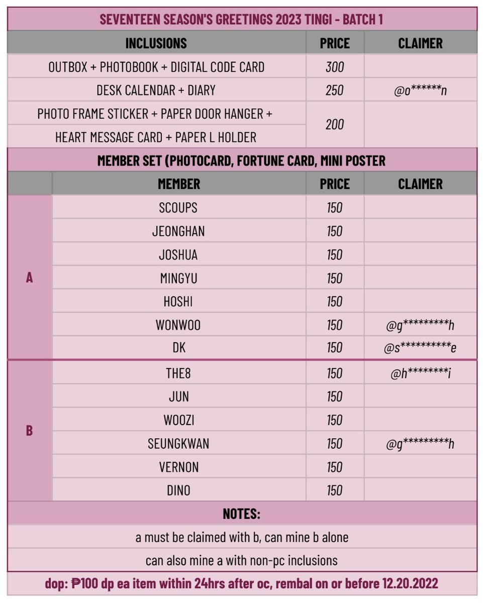 seokhaocarteu's tweet photo. wts lfb ph svt sg2023 #seokhaogems

♡ SEVENTEEN SEASON'S GREETINGS 2023 TINGI ♡

- prices in pic (pf isf lsf tbf) 
- secured under feta
- will prio getting non-pc inclusions

eta: late of dec 2022

dop: ₱100 dp within 24hrs after oc, rembal on or before 12.15.22 https://t.co/UcPvXmrreY