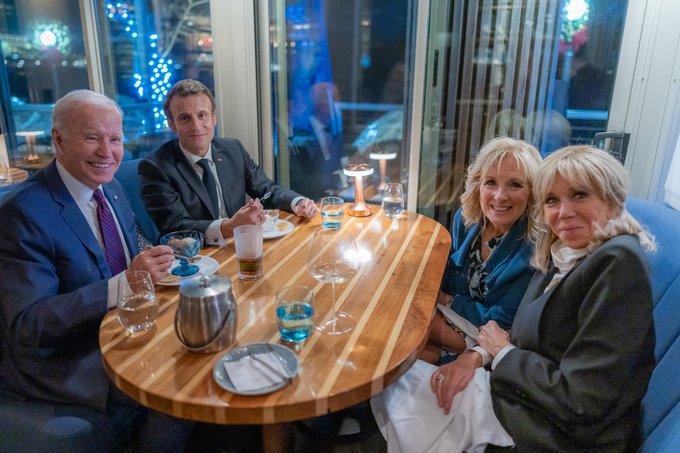 (From Left to Right) President Joe Biden, President Emmanuel Macron, First Lady Jill Biden, and Mrs. Brigitte Macron