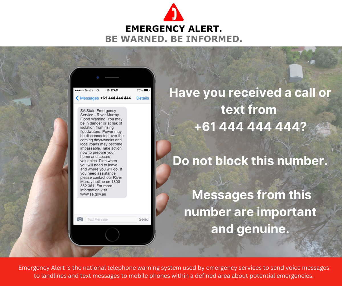 If you receive a message from +61 444 444 444 do not block this number. 

This number is from Emergency Alert ⚠️, the national telephone 📞 warning system used by emergency services to send messages within a defined area about potential emergencies.