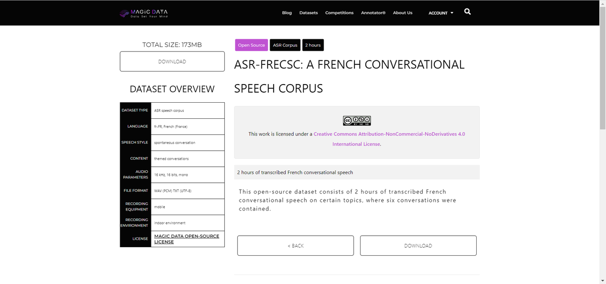 Magic_Data_Tech's tweet image. Are you ready to improve the recognition accuracy of your French ASR models under conversational scenarios? 

Try our French Conversational Speech Dataset

2 hours of the dataset is available for free download at MagicHub.com.

Download free: magichub.com/datasets/frenc…