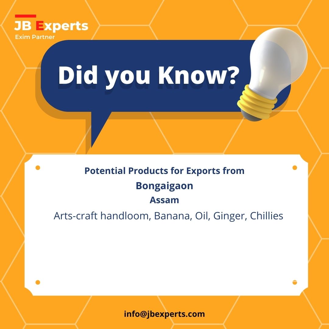 jb_experts's tweet photo. What you can #Export From Assam, Bongaigaon #export #import #business #JBExperts #Consultation #training #Eximcoaching#Assam #Bongaigaon #Arts-craft #handloom #Banana #Oil #Ginger #Chillies https://t.co/pGWBs1rZ7u