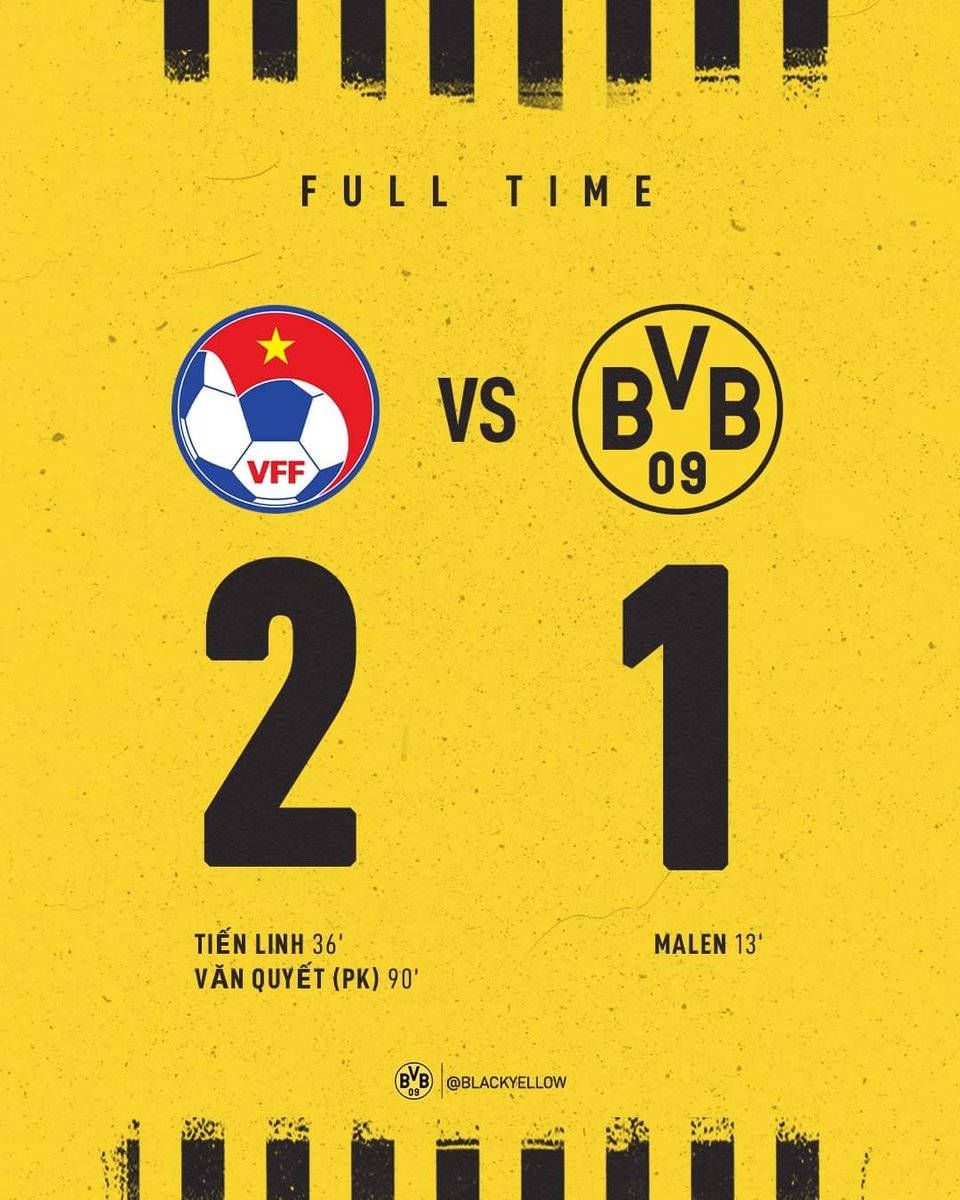 BVBThailandFC's tweet photo. จบเกมทัวร์เอเชียนัดสุดท้าย ทีมชาติเวียดนาม 🇻🇳เอาชนะโบรุสเซีย ดอร์ทมุนด์ไปได้ 2 ประตูต่อ 1
#BVB #BVBThailand #BVBAsiaTour #VFFBVB https://t.co/OYbXDVYqlf