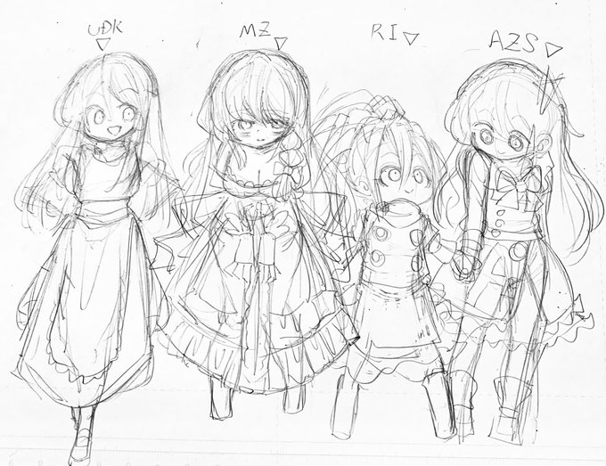 姉妹描き分けラフ 