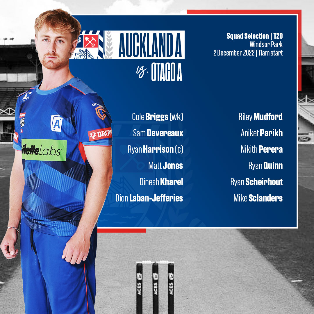 aucklandcricket's tweet photo. AUCKLAND A SQUAD | Our menโs A team continue their busy week with a T20 vs. Otago A at Windsor Park tomorrow - 11am start.
Congratulations to all the players selected!
#TeamAuckland ๐๐ต https://t.co/wUZJPDzoYQ
