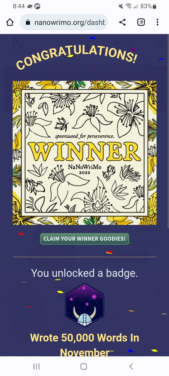 SarahAnnetje's tweet photo. Yay! #NaNoWriMo2022 
Absolute trash words, but thus concludes year #10 and win #6! https://t.co/Lw3MyK6des