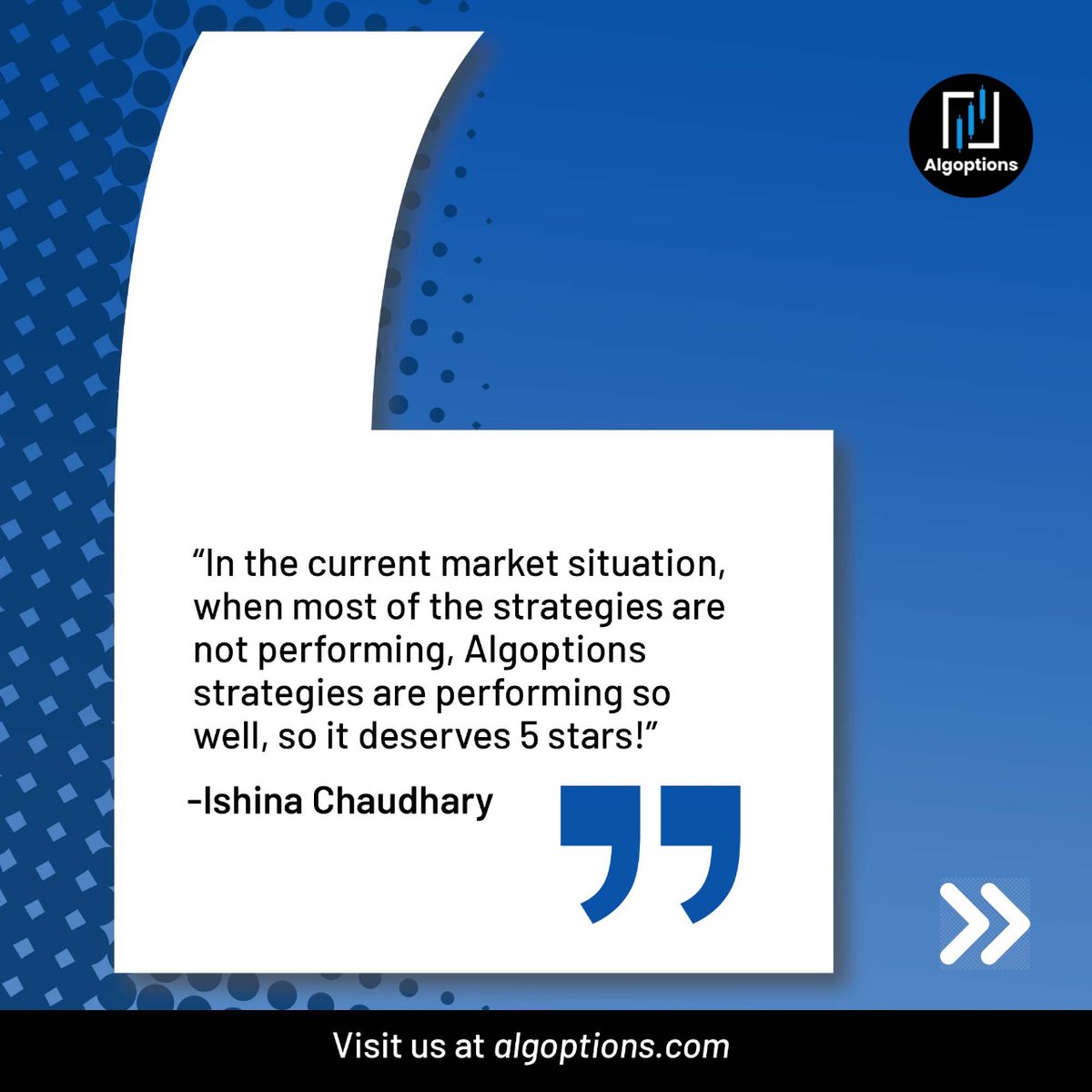 algoptionsAlgo's tweet photo. The kind words of users are our driving forces. 

At Algoptions, our team of experts is skilled at providing strategies that help both the traders and the users to gain insight, into their contract and its value. 

https://t.co/sXuMWkBDuk

#algorithm #algobasedtrading #options https://t.co/m6K2VMdz49