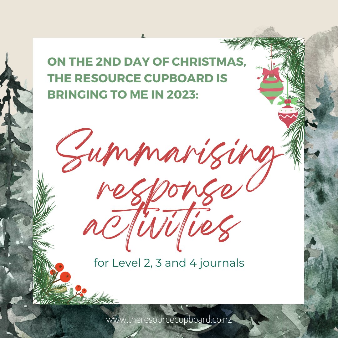 TheResourceNZ's tweet photo. On the 2nd day of Christmas, The Resource Cupboard is bringing to me in 2023: Summarising response activities for Level 2, 3 and 4 journals

https://t.co/COjEy2oTgJ

#12daysofchristmas #theresourcecupboard #readingresources #guidedreadingplans #teachersoftwitter #schooljournals https://t.co/pLjEDrOQk7